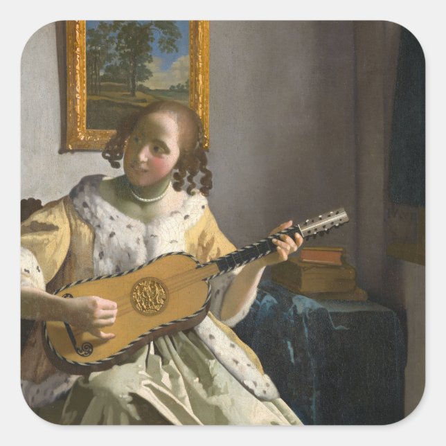 Johannes Vermeer - Gitarrenspieler Quadratischer Aufkleber (Vorderseite)