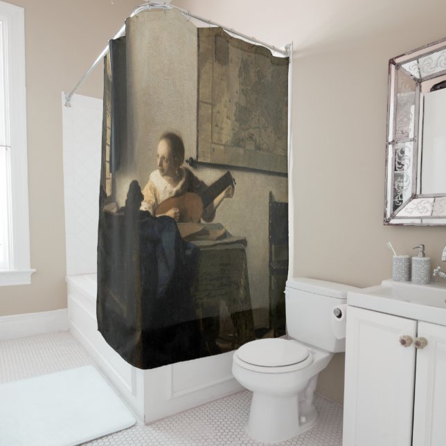 Johannes Vermeer - Junge Frau mit Lute Duschvorhang (Beispiel)