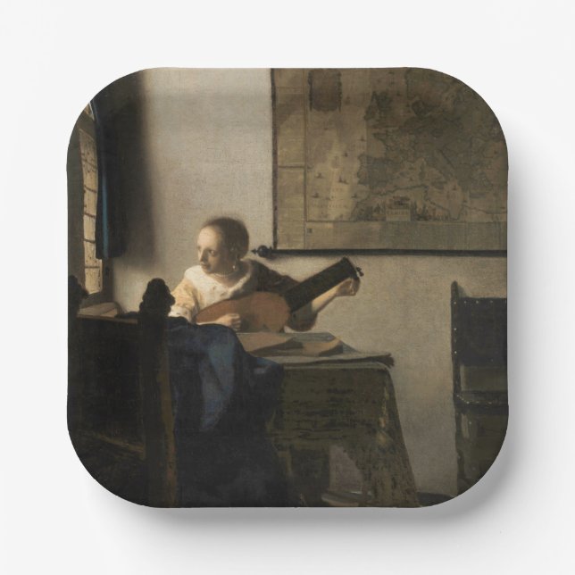 Johannes Vermeer - Junge Frau mit Lute Pappteller (Vorderseite)