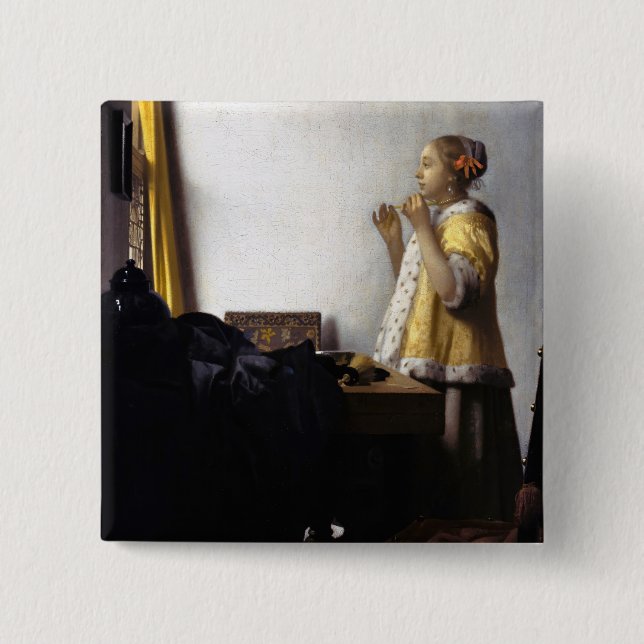 Johannes Vermeer - Junge Frau mit Pearl Necklace Button (Vorderseite)