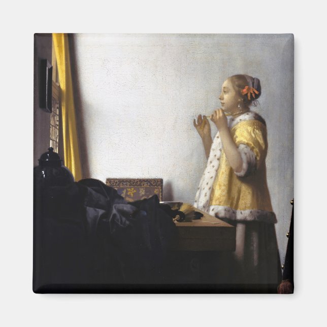 Johannes Vermeer - Junge Frau mit Pearl Necklace Magnet (Vorne)