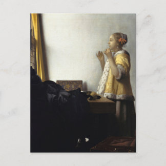 Johannes Vermeer, junge Frau mit Pearl Necklace Postkarte