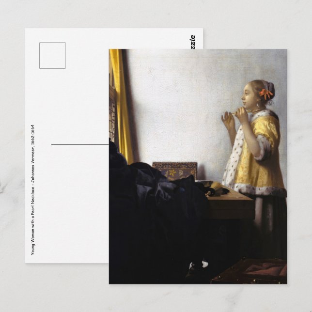 Johannes Vermeer - Junge Frau mit Pearl Necklace Postkarte (Vorne/Hinten)