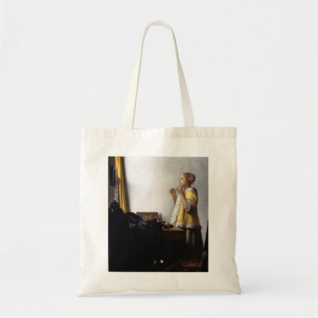 Johannes Vermeer - Junge Frau mit Pearl Necklace Tragetasche (Vorne)