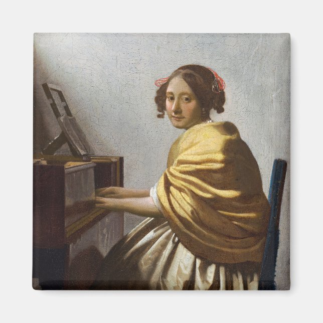 Johannes Vermeer - Junge Frau sitzt bei Virginal Magnet (Vorne)