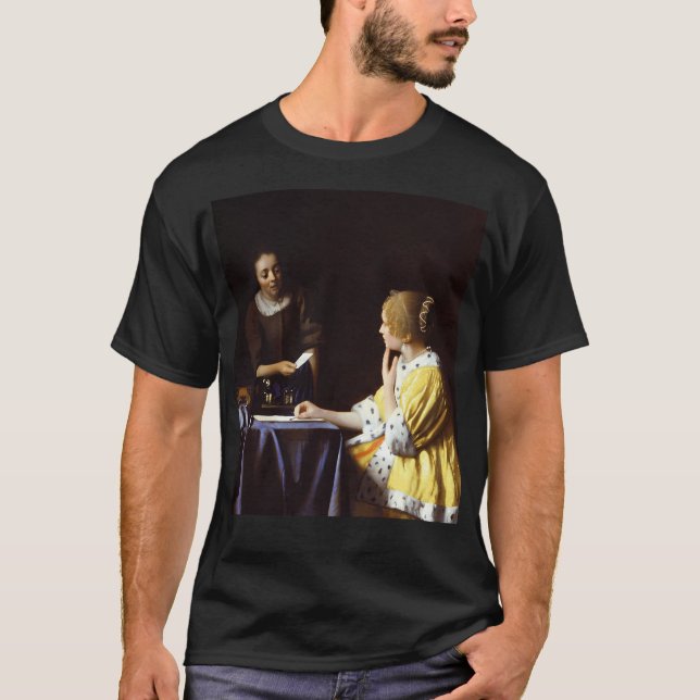 Johannes Vermeer Lady mit ihrem Maidservativen T-Shirt (Vorderseite)