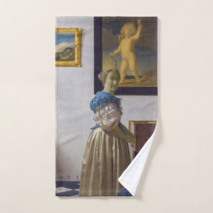 Johannes Vermeer - Lady Stehend bei einer Jungfrau Badhandtuch Set