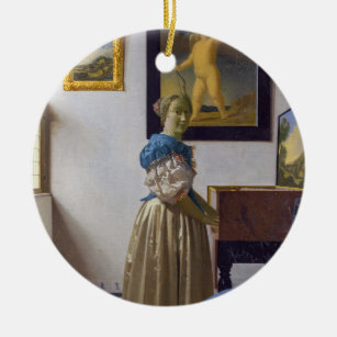 Johannes Vermeer - Lady Stehend bei einer Jungfrau Keramik Ornament