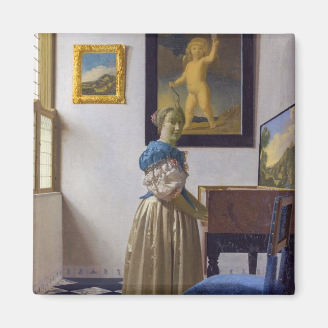 Johannes Vermeer - Lady Stehend bei einer Jungfrau Magnet (Vorne)