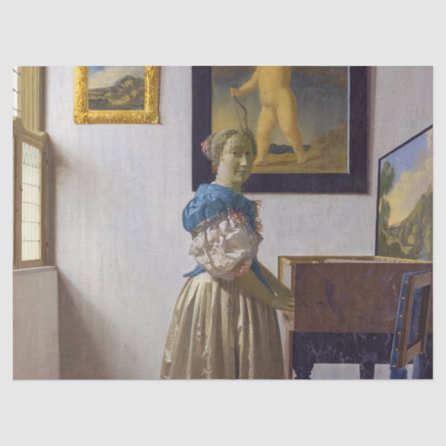 Johannes Vermeer - Lady Stehend bei einer Jungfrau Seidenpapier (Vorderseite)