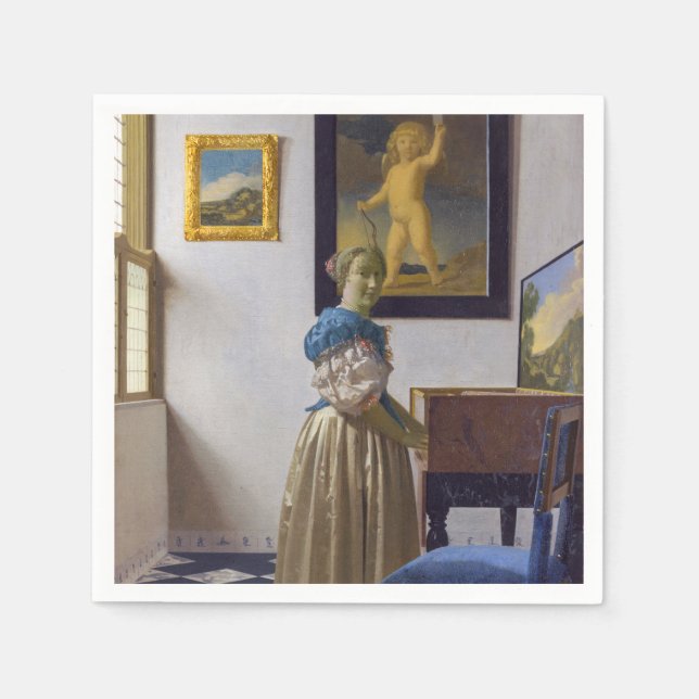 Johannes Vermeer - Lady Stehend bei einer Jungfrau Serviette (Vorderseite)