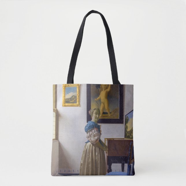 Johannes Vermeer - Lady Stehend bei einer Jungfrau Tasche (Vorderseite)