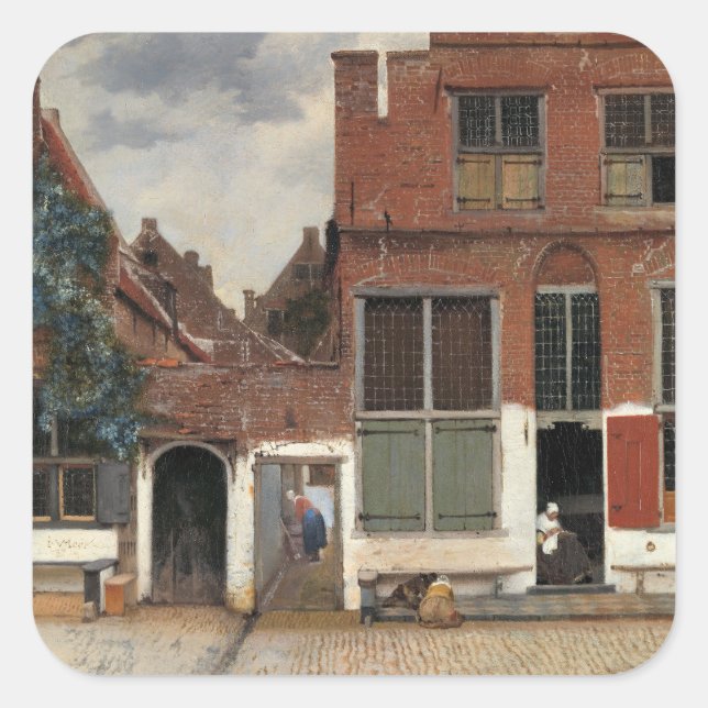 Johannes Vermeer - Little Street Quadratischer Aufkleber (Vorderseite)