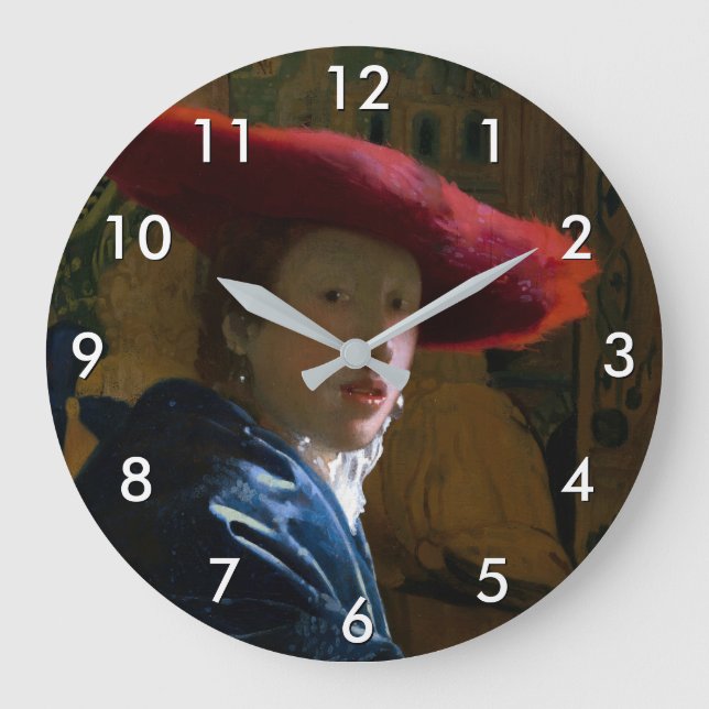 Johannes Vermeer - Mädchen mit einem Red Hat Große Wanduhr (Vorderseite)