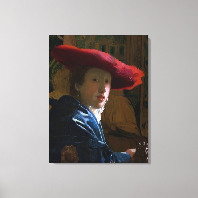 Johannes Vermeer - Mädchen mit einem Red Hat Leinwanddruck (Vorderseite)