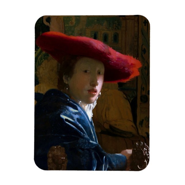 Johannes Vermeer - Mädchen mit einem Red Hat Magnet (Vertikal)