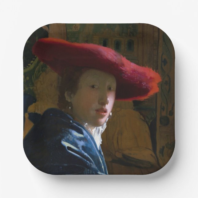 Johannes Vermeer - Mädchen mit einem Red Hat Pappteller (Vorderseite)