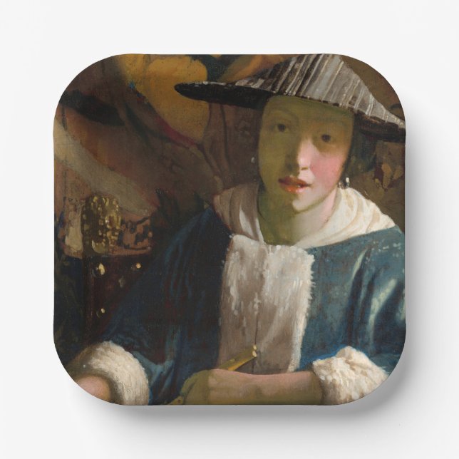 Johannes Vermeer - Mädchen mit Flute Pappteller (Vorderseite)