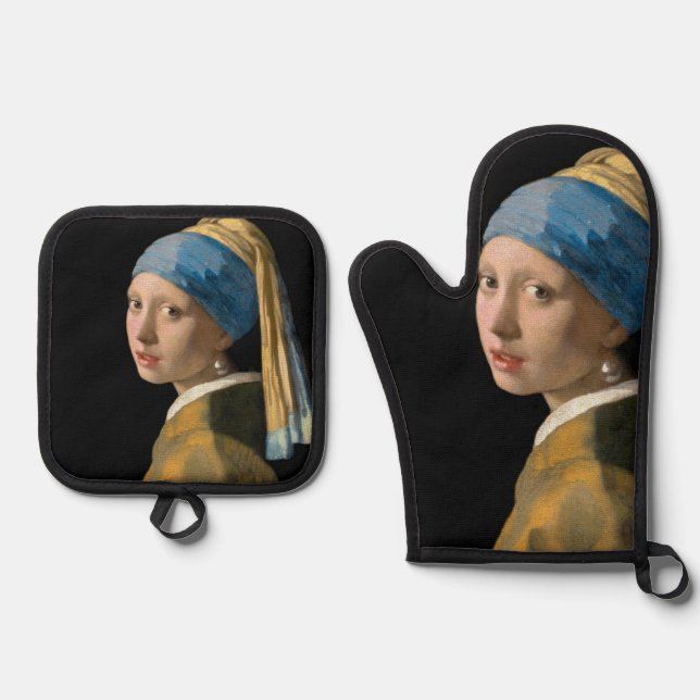 Johannes Vermeer - Mädchen mit Perlenohrring Ofenhandschuh & Topflappen-Set (Vorderseite)