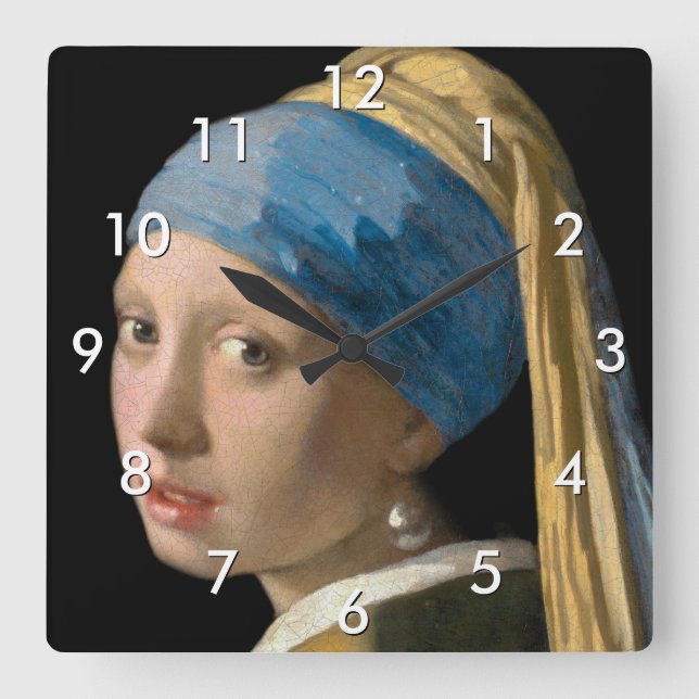 Johannes Vermeer - Mädchen mit Perlenohrring Quadratische Wanduhr (Vorderseite)