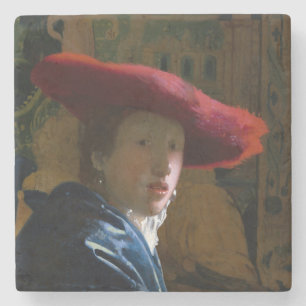 Johannes Vermeer - Mädchen mit rotem Hut Steinuntersetzer