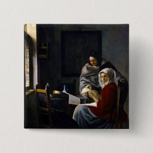 Johannes Vermeer - Mädchen unterbricht ihre Musik Button