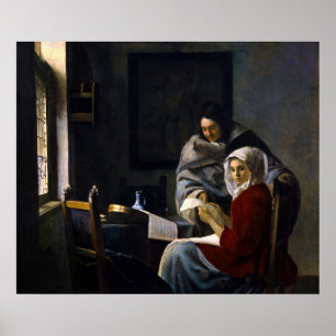 Johannes Vermeer - Mädchen unterbricht ihre Musik Poster
