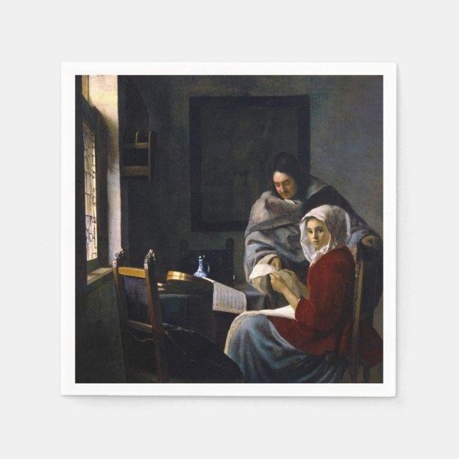 Johannes Vermeer - Mädchen unterbricht ihre Musik Serviette (Vorderseite)