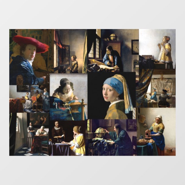 Johannes Vermeer - Meisterwerke Patchwork Fensteraufkleber (Blatt)