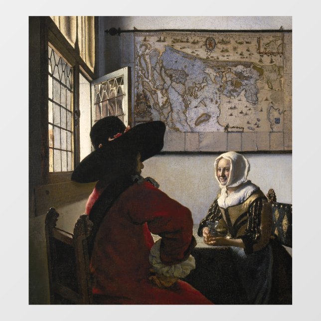 Johannes Vermeer - Offizier mit einem Laughing Gir Fensteraufkleber (Blatt)