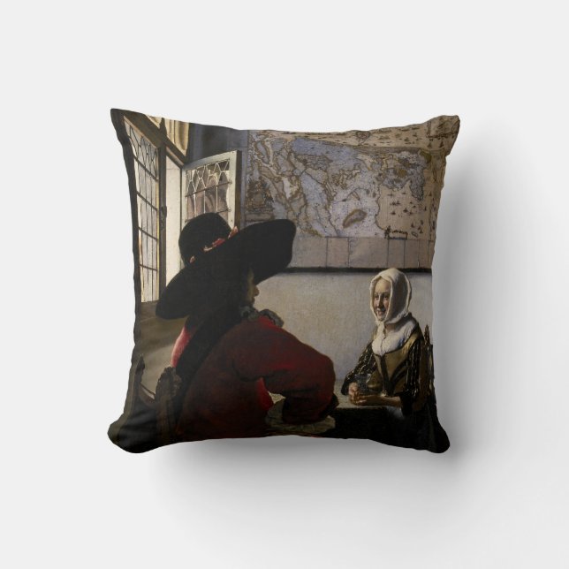 Johannes Vermeer - Offizier mit einem Laughing Gir Kissen (Vorderseite)