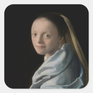Johannes Vermeer - Studie einer jungen Frau Quadratischer Aufkleber