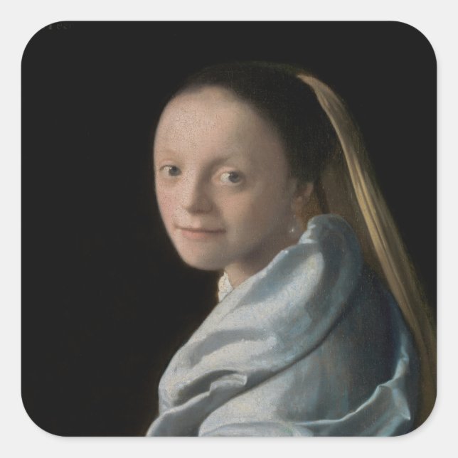 Johannes Vermeer - Studie über eine junge Frau Quadratischer Aufkleber (Vorderseite)