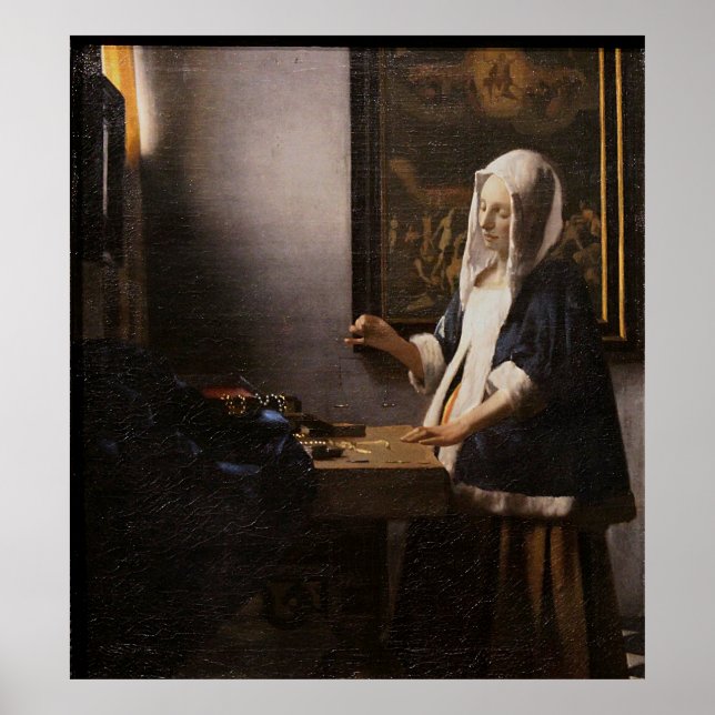 Johannes Vermeers Frau, die einen Saldo hält (1664 Poster (Vorne)