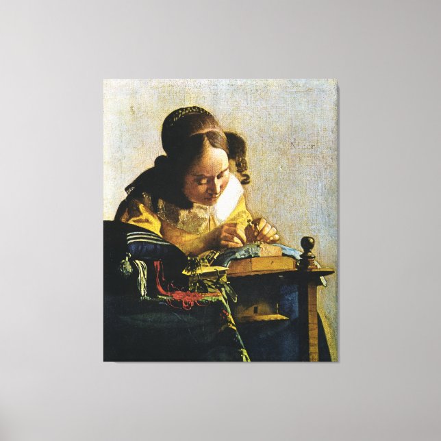 Johannes Vermeers The Lacemaker (ca. 1670) Leinwanddruck (Vorderseite)