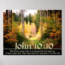 John 10:10 Schrift, Herbstwaldpfad.