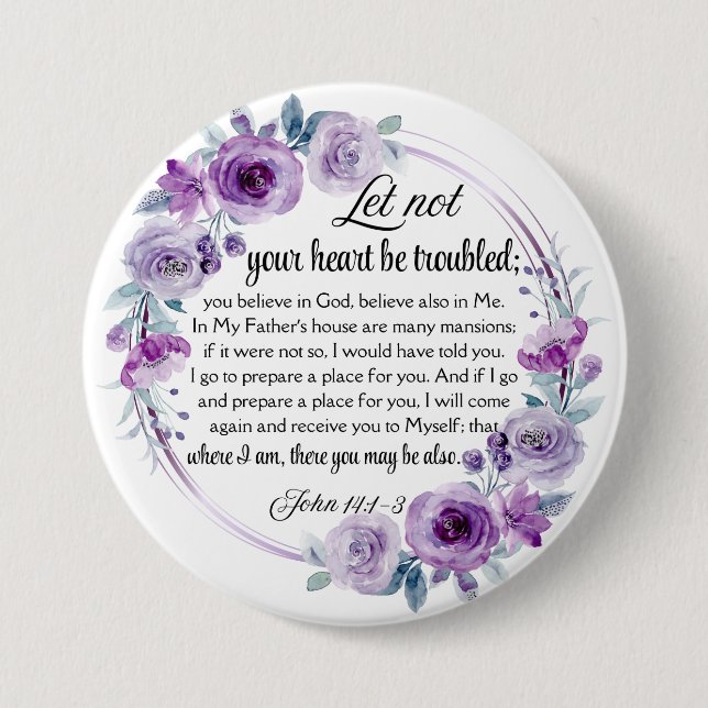 John 14:1-3 Bibelverse Lila Blüte Button (Vorderseite)