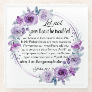 John 14:1-3 Bibelverse Lila Blüte Glasuntersetzer