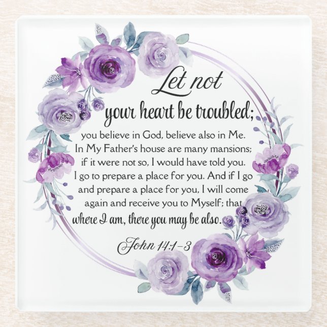 John 14:1-3 Bibelverse Lila Blüte Glasuntersetzer (Vorderseite)