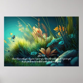 John 14:27 Grüne Weiden Farbenfrohe Wiesen Poster