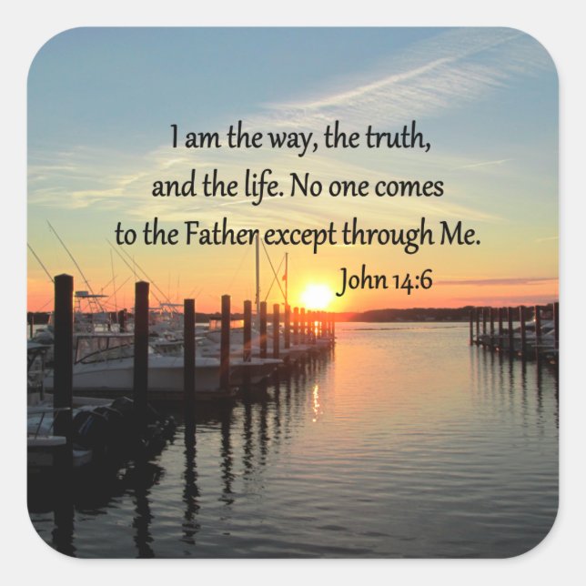 JOHN 14:6 SUNSET FOTO DESIGN QUADRATISCHER AUFKLEBER (Vorderseite)