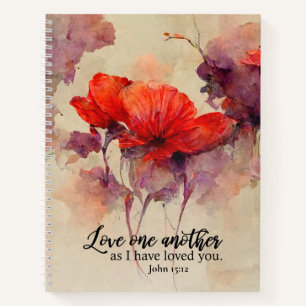 John 15:12 Liebe One Another Bible Verse Red Flora Notizbuch