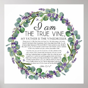 John 15:1-8 Eukalyptus Lavender Floral Scripture Poster