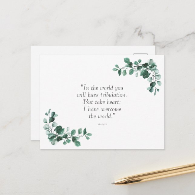 John 16:33 Bibelverse zu ermutigen Postkarte (Vorderseite/Rückseite Beispiel)