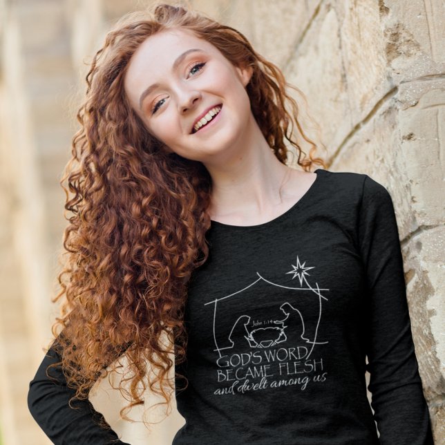 John 1:14 Christliche Krippenschrift T-Shirt (Von Creator hochgeladen)