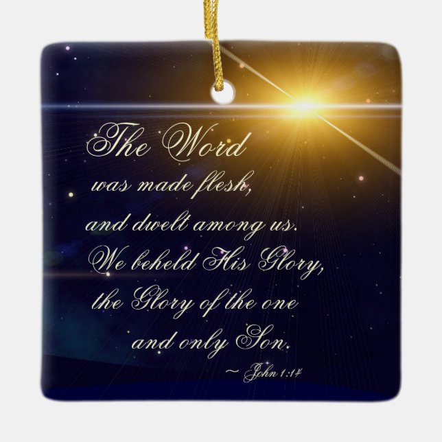 John 1:14 Das Wort wurde aus Fleisch gemacht, Bibe Keramikornament (Vorderseite)