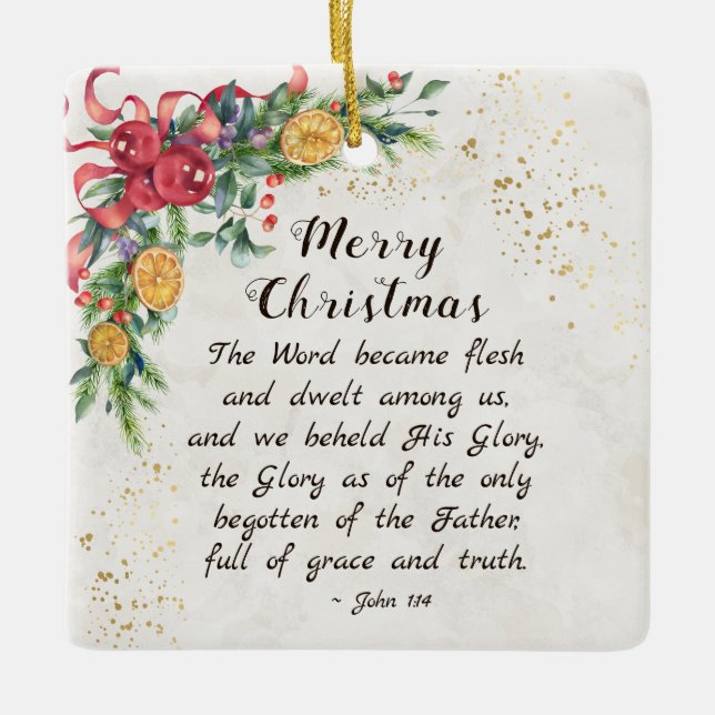 John 1:14 Das Wort wurde Fleisch, Weihnachten Keramikornament (Vorderseite)