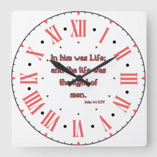 John 1:4 KJV Bible Verse II Roman Numerus Quadratische Wanduhr