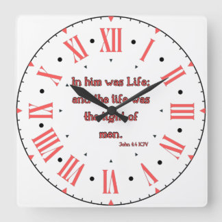 John 1:4 KJV Bible Verse II Roman Numerus Quadratische Wanduhr