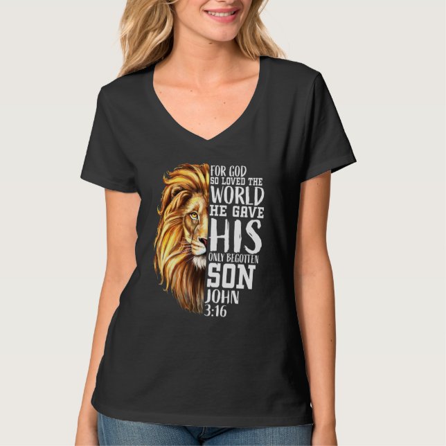 John 316 Christlich Verse Lion of Judah Liebe Fait T-Shirt (Vorderseite)